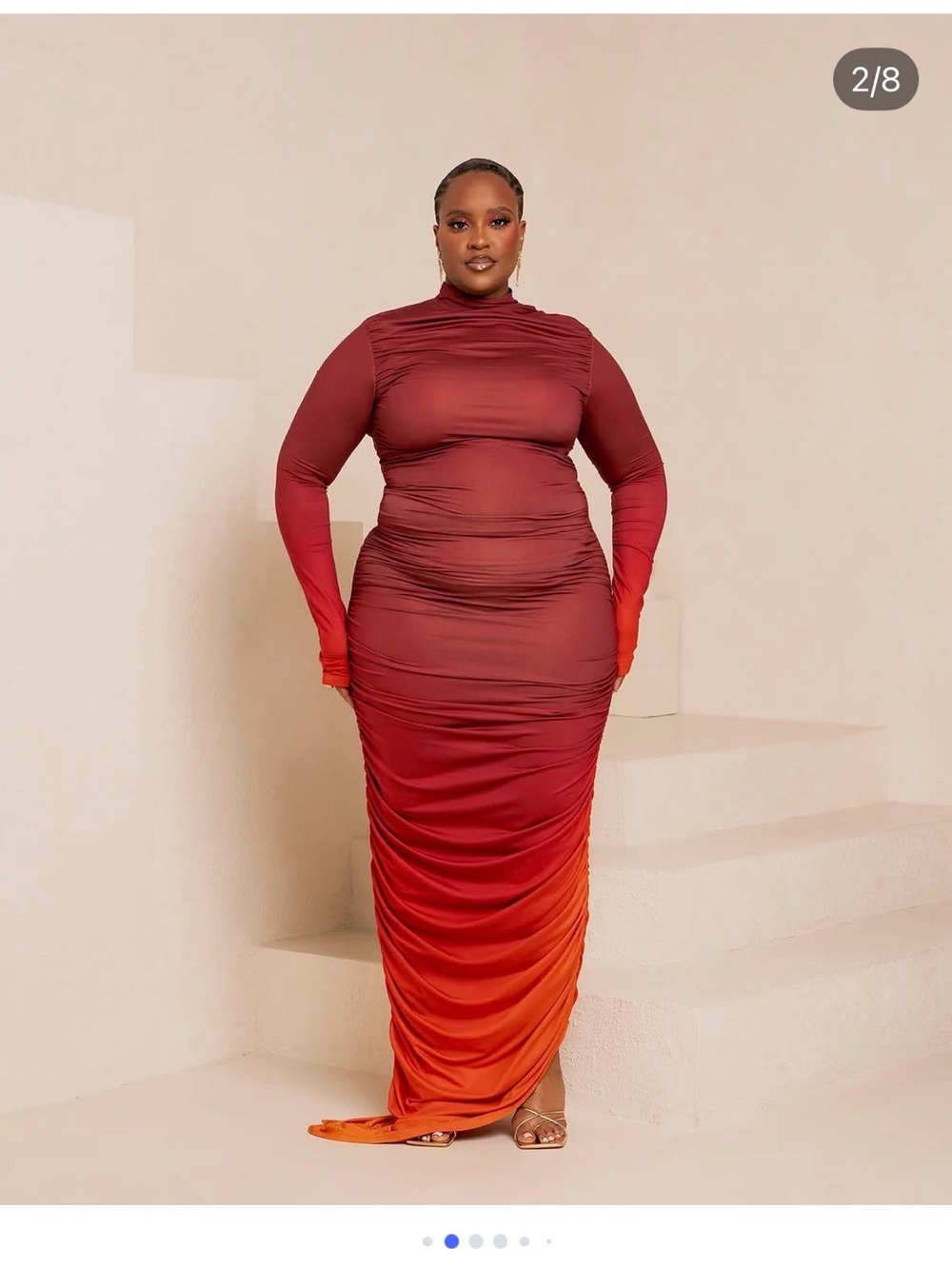 OFUURE Long Sleeve Ombre Maxi Dress in Burgundy and Orange